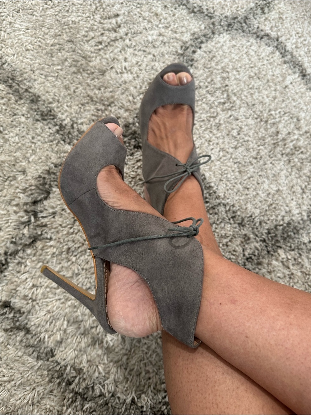 Suede Gray Peep-Toe Lace-Up Stiletto Heels
